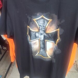 Black T-Shirt with Cross and Jesus Design